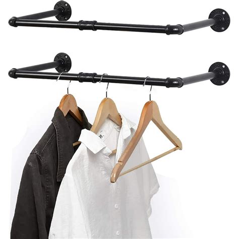 Wall Mounted Clothes Rack, 22-Inch, Set of 2 Industrial Pipe Coat Hanger Clothes Rack, Multi ...