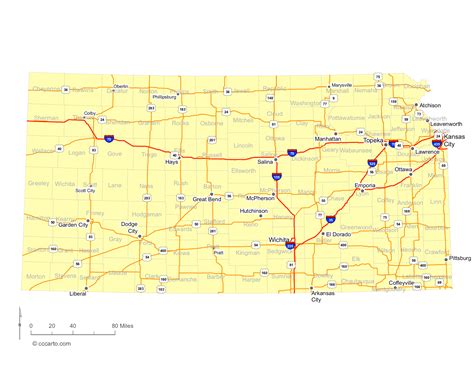 Map of Kansas Cities - Kansas Interstates, Highways Road Map - CCCarto.com