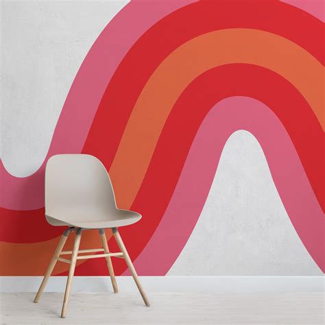 Pink & Orange Retro Wave Wallpaper Mural | Hovia | Colorful interiors, Striped wallpaper ...