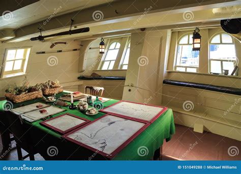 The Great Cabin in a Replica of Captain Cook`s Ship `Endeavour`, Sydney, Australia Editorial ...