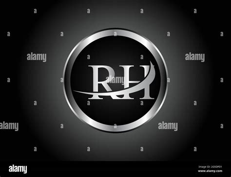 silver letter RH metal combination alphabet logo icon design with grey ...