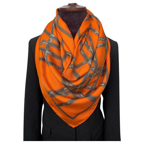 Hermès Orange Silk Bolduc Scarf ref.235738 - Joli Closet