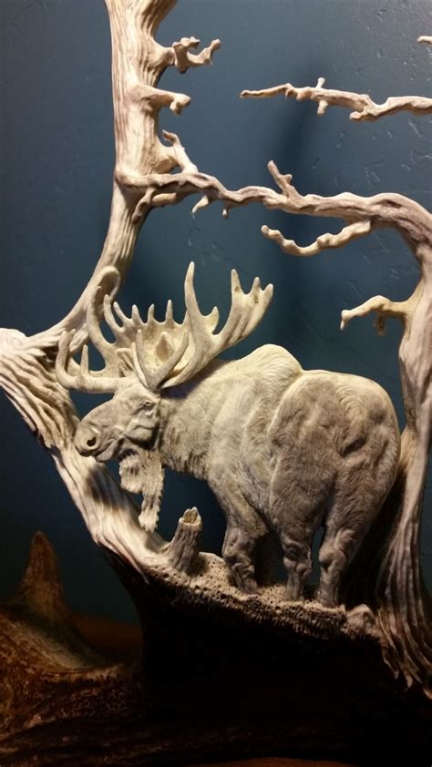 Bull Moose Antler Carving on Moose Antler - Montana Antler Works