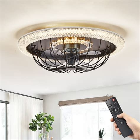 Buy 21.5'' Ceiling Fan with Lights Remote Control, Modern Flush Ceiling ...