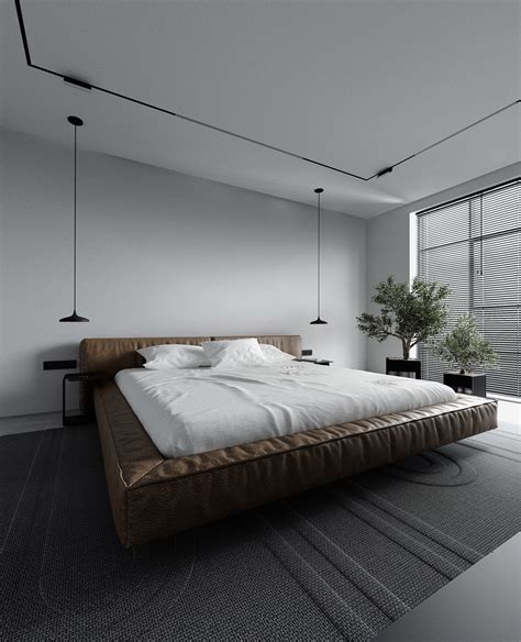 A spacious bedroom in minimal colors on Behance