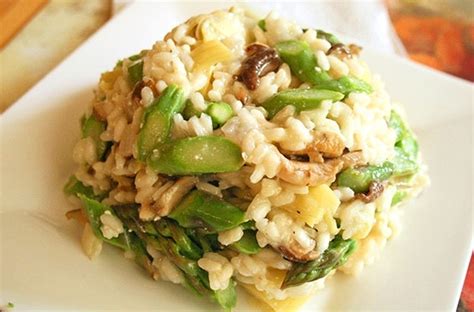 Pea, Asparagus and Shiitake Bacon Risotto - Vegan - Vegetarian Recipe