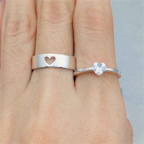 Heart Couples Ring, Couple Ring Set, His And Her Promise Rings, Promise Rings, Couples Ring ...