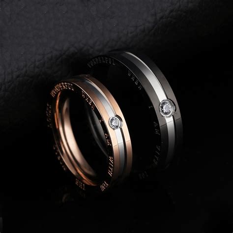 Titanium Black and Rose Gold Ring For Couples Inlaid Cubic Zirconia Simple and Fashion Style