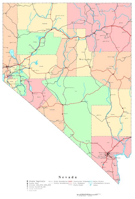 Large detailed administrative map of Nevada state with roads, highways and cities | Nevada state ...