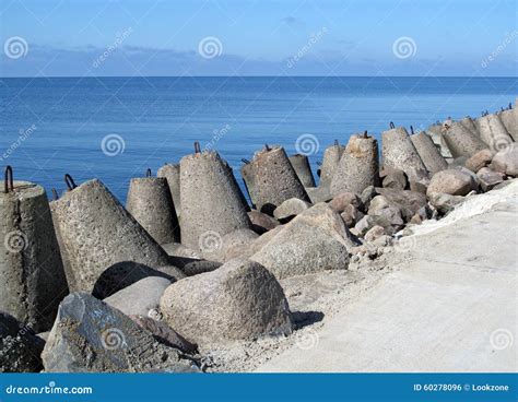 Concrete Sea Barrier stock photo. Image of cement, assembled - 60278096