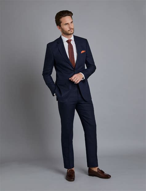 Men's Navy Linen Slim Fit Suit | Hawes & Curtis