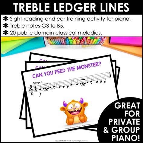 Bass Clef Ledger Lines Game - Feed the Music Monster Sight-Reading & Ear Training - Melody Payne ...