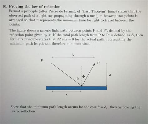 Solved Proving the law of reflection Fermat's principle | Chegg.com