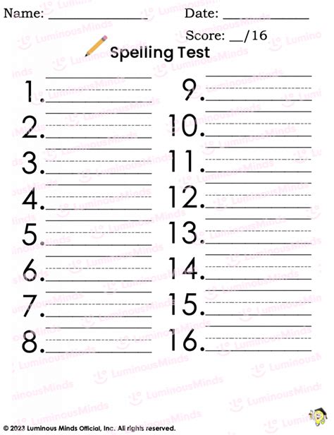 Reading Comprehension Worksheets - Spelling Test Paper Templates_Set 1