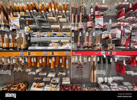 Painter's utensils, brushes and rolls, hardware store, interior, Bavaria, Germany Stock Photo ...