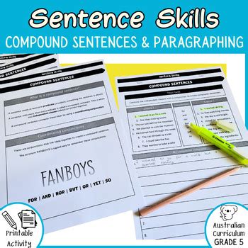 Compound Sentences & Paragraphing Worksheets [Australian Curriculum Year 5]