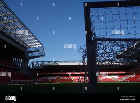 Behind the goals, The Kop, Anfield Stadium, Liverpool Stock Photo - Alamy