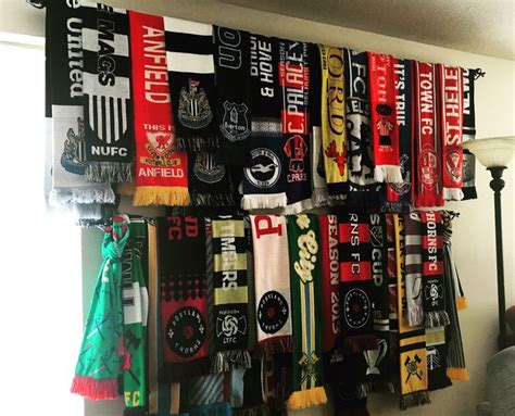 Soccer scarf display using curtain rods from Walmart. | Scarf display, Flag display ideas ...