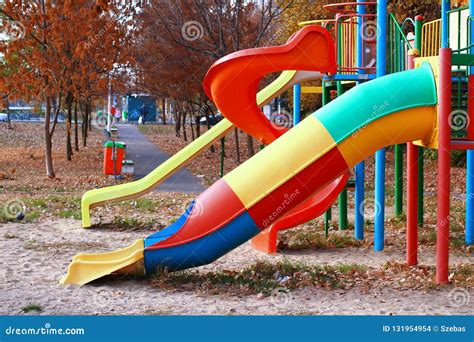 Outdoor Playground Slides stock photo. Image of slides - 131954954