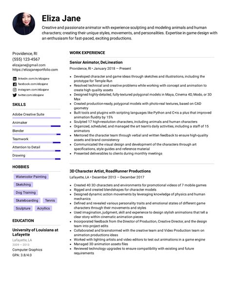 3D Animator Resume Example & Writing Tips for 2022