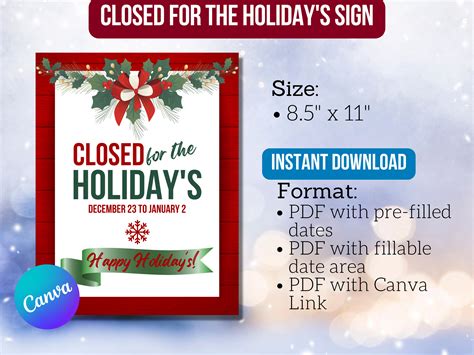 Closed for Holidays Company Sign Christmas Theme Business Hours ...