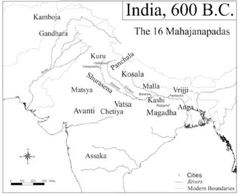 Map of the 16 Mahajanapadas in India (Source: Wikipedia Commons ...