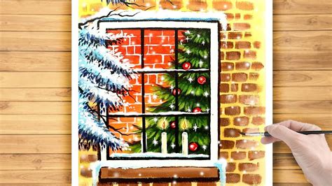 Christmas Tree through a Window / Acrylic Painting for Beginners - Step By Step #282 - YouTube