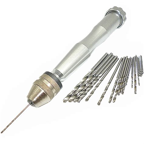 25pc Mini Micro Drill Hss Twist Bits 0.5mm 3.0mm With Manual Hand Drill For Beads Pearls ...