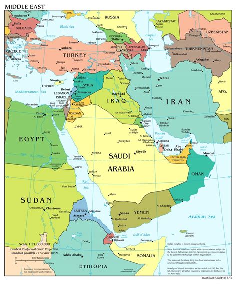 Large scale detailed political map of the Middle East with major cities ...