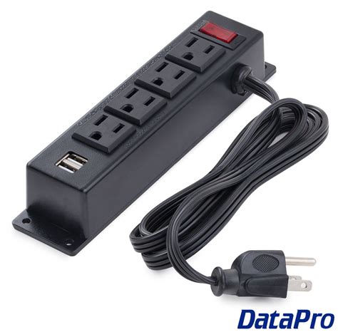 Surface Mountable 4-Port Power Strip With USB -- DataPro