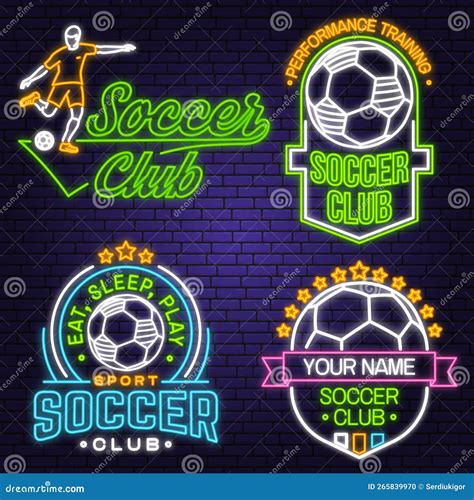 Set of Soccer, Football Club Bright Neon Sign. Vector Illustration. for College League Football ...