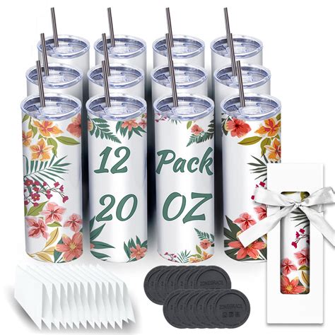 Buy 12 Pack Sublimation Tumblers bulk 20 oz Skinny,Stainless Steel Double Wall Insulated ...