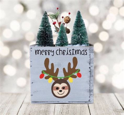 Sloth Reindeer Merry Christmas Planter Holiday Dinner Gift Cute Xmas Decor Farmhouse Table ...