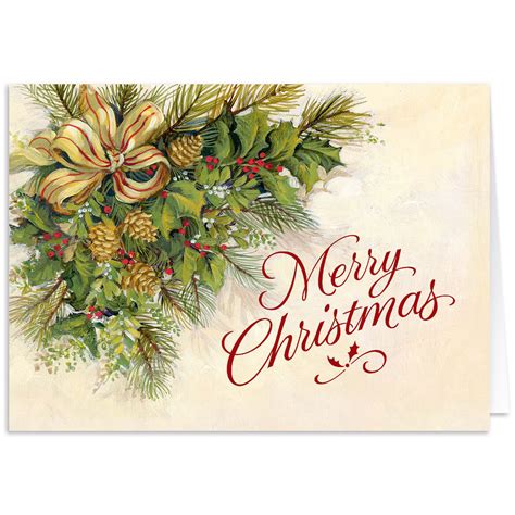 Christmas Greenery Secular Christmas Card Set of 20 - Walter Drake