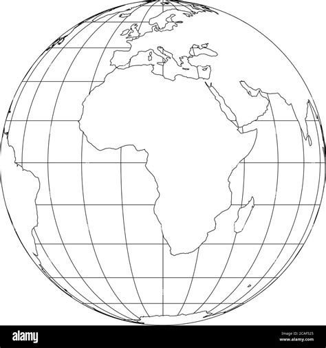 Outline Earth globe with map of World focused on Africa. Vector illustration Stock Vector Image ...