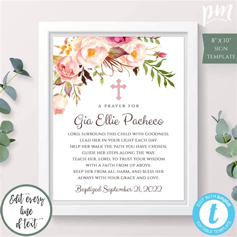 Baptism Prayer Sign Template Personalized Prayer Sign for - Etsy