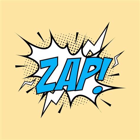 Zap comic explosion. Comic blast vector with bubble. Cartoon burst with yellow wordings and ...