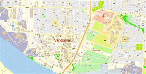 Vancouver Washington US Map Vector Exact City Plan High Detailed Street Map Adobe Illustrator in ...