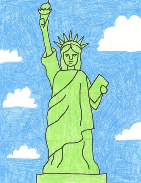 Learn how to Draw the Statue of Liberty Tutorial Video and Coloring Web page - Artshow24