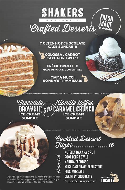 Dessert Menu – Shakers Bar and Grill