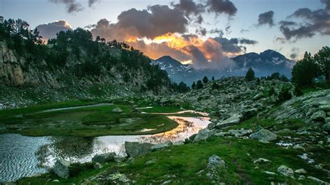 Download wallpaper for 240x320 resolution | Mountains, rocks, river, sunset, clouds | nature and ...