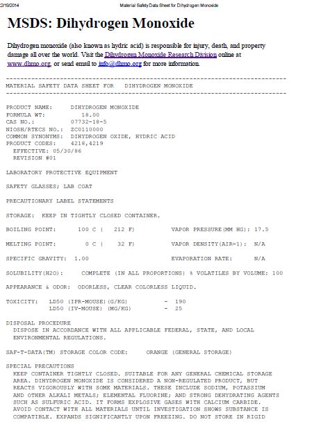 DIHYDROGEN MONOXIDE MSDS PDF