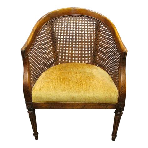 Vintage Cane Back Barrel Chair | Chairish