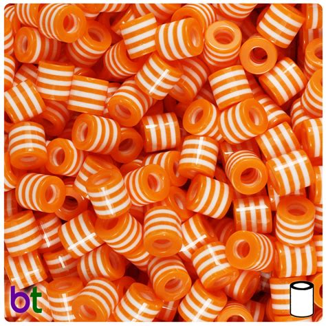 Orange Opaque 8mm Drum Resin Beads - White Stripes (100pcs)
