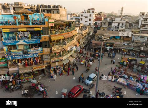 HIgh Angle View of Busy Paharganj Bazaar New Delhi India Stock Photo ...