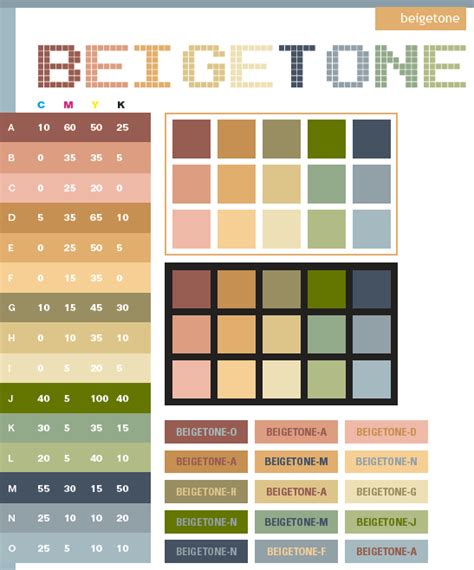 Beige tone color schemes, color combinations, color palettes for print (CMYK) and Web (RGB + HTML)