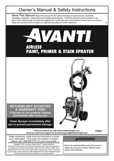 Avanti Airless Paint Sprayer - 57042 (57042-193175449443) (Manual ...