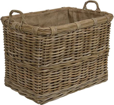 Wovenhill Home Storage Kubu Rattan Rectangle Extra Large Log Basket with Hoop Handles W74 x D49 ...