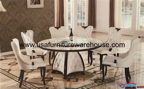 7 Piece Mystra Marble Modern Round Dining Set - USA Furniture Warehouse