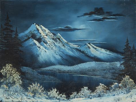 Bob Ross | Bob Ross Signed Original Winter Mountain Lake Contemporary ...